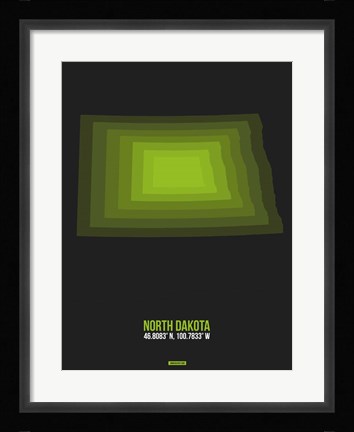 Framed North Dakota Radiant Map 5 Print