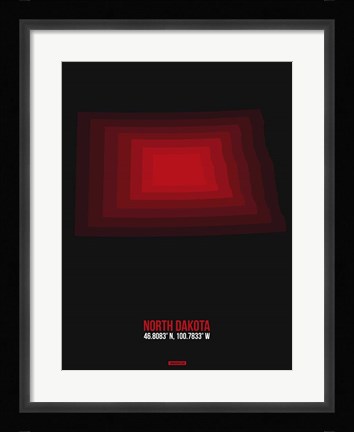 Framed North Dakota Radiant Map 6 Print
