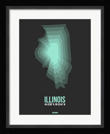 Framed Illinois Radiant Map 4 Print