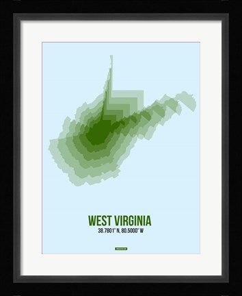 Framed West Virginia Radiant Map 2 Print