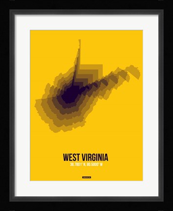 Framed West Virginia Radiant Map 3 Print