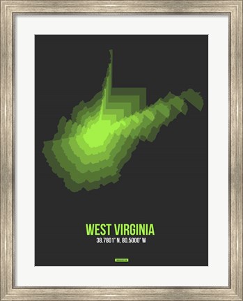 Framed West Virginia Radiant Map 4 Print