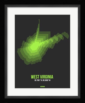 Framed West Virginia Radiant Map 4 Print