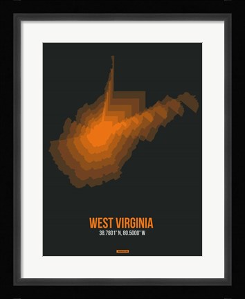 Framed West Virginia Radiant Map 5 Print