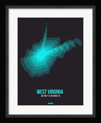 Framed West Virginia Radiant Map 6 Print