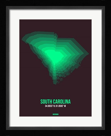 Framed South Carolina Radiant Map 6 Print