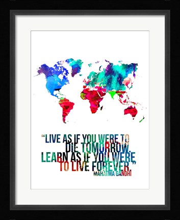 Framed World Map Quote Mahatma Gandi Print