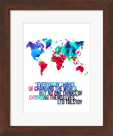 Framed World Map Quote Leo Tolstoy Print