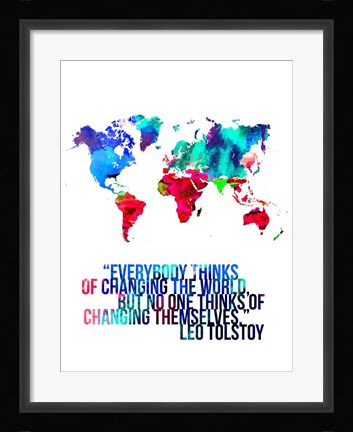 Framed World Map Quote Leo Tolstoy Print