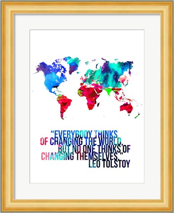 Framed World Map Quote Leo Tolstoy Print