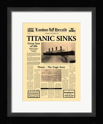 Framed Titanic Sinks Print