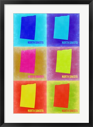 Framed North Dakota Pop Art Map 2 Print