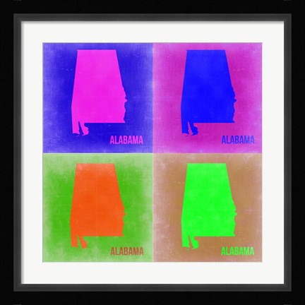 Framed Alabama Pop Art Map 2 Print
