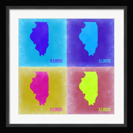 Framed Illinois Pop Art Map 2 Print