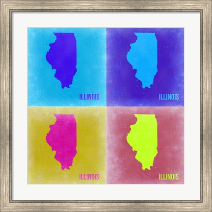 Framed Illinois Pop Art Map 2 Print