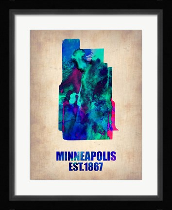 Framed Minneapolis Watercolor Map Print