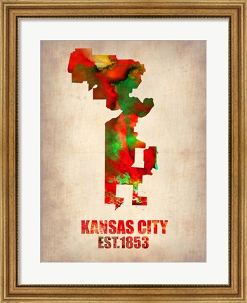 Framed Kansas City Watercolor Map Print