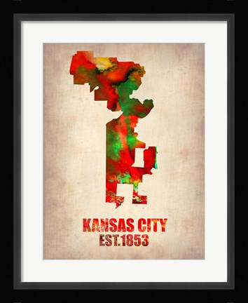 Framed Kansas City Watercolor Map Print