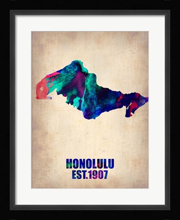 Framed Honolulu Watercolor Map Print