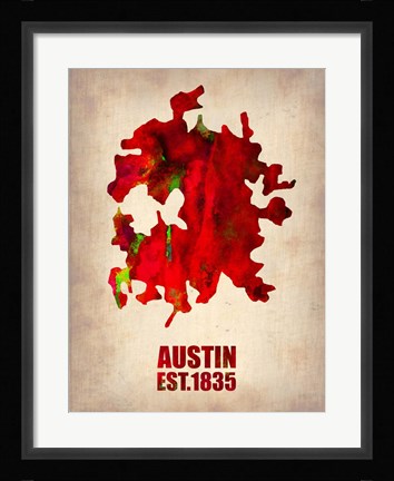 Framed Austin Watercolor Map Print