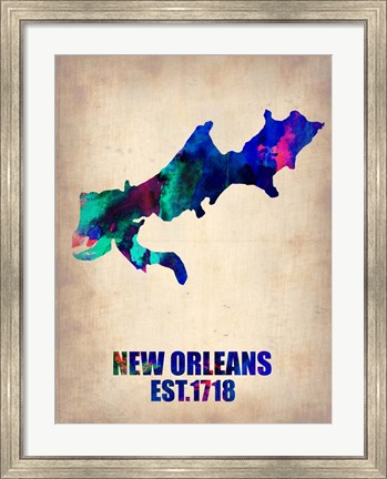 Framed New Orleans Watercolor Map Print