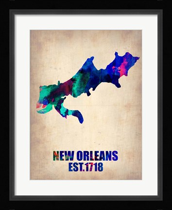 Framed New Orleans Watercolor Map Print