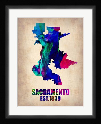 Framed Sacramento Watercolor Map Print