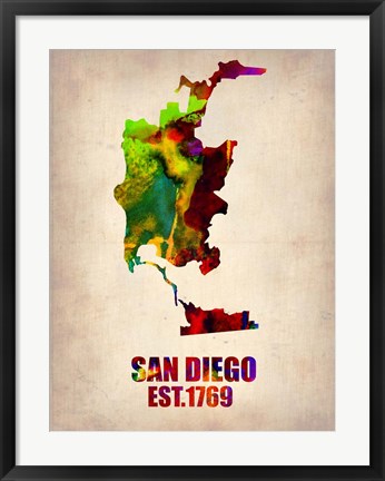 Framed San Diego Watercolor Map Print