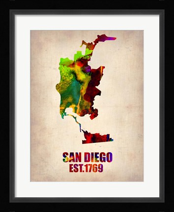 Framed San Diego Watercolor Map Print