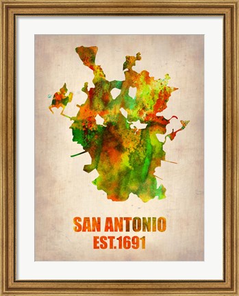 Framed San Antonio Watercolor Map Print