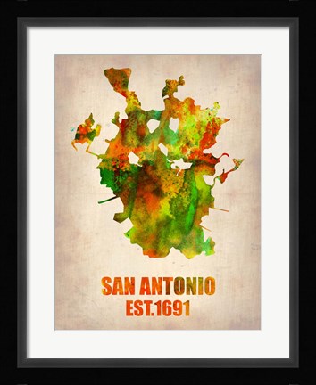 Framed San Antonio Watercolor Map Print
