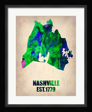 Framed Nashville Watercolor Map Print