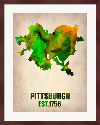Framed Pittsburgh Watercolor Map Print