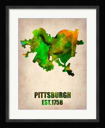 Framed Pittsburgh Watercolor Map Print