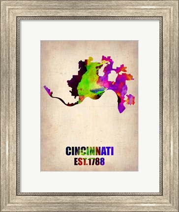 Framed Cincinnati Watercolor Map Print
