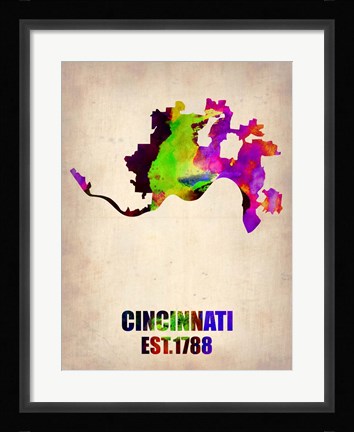 Framed Cincinnati Watercolor Map Print