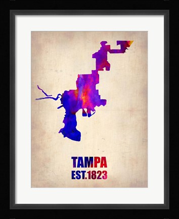 Framed Tampa Watercolor Map Print