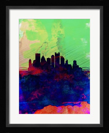 Framed Pittsburgh Watercolor Skyline Print