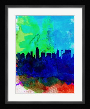 Framed San Antonio Watercolor Skyline Print