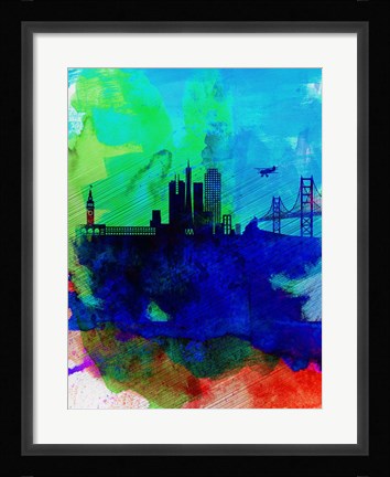 Framed San Francisco Watercolor Skyline 2 Print
