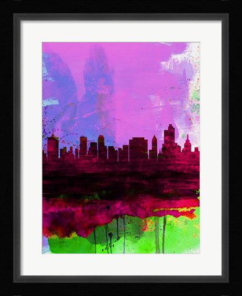 Framed Tulsa Watercolor Skyline 2 Print