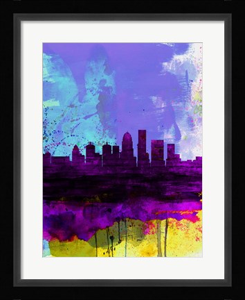 Framed Louisville Watercolor Skyline Print