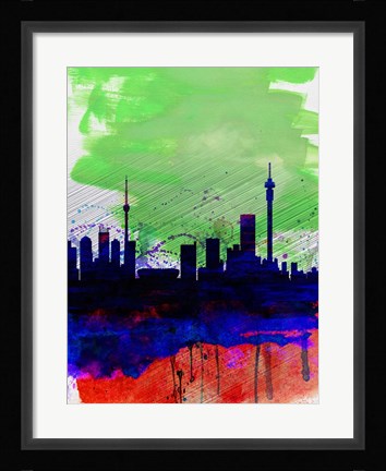 Framed Johannesburg Watercolor Skyline Print