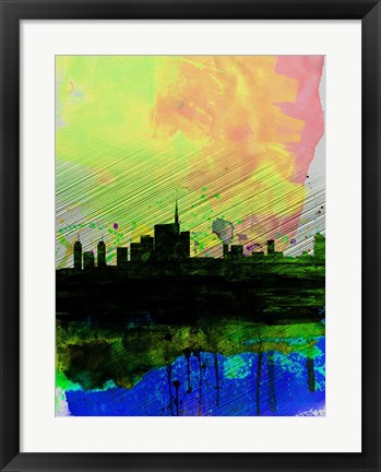 Framed Milan Watercolor Skyline 2 Print