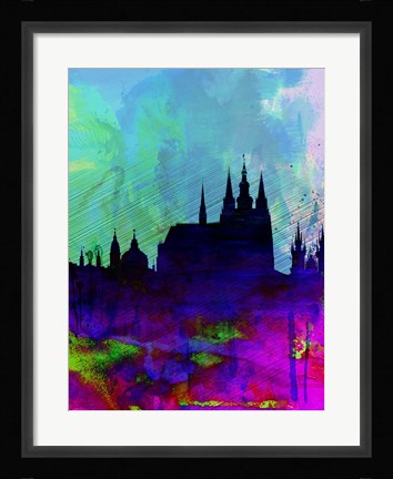 Framed Prague Watercolor Skyline Print