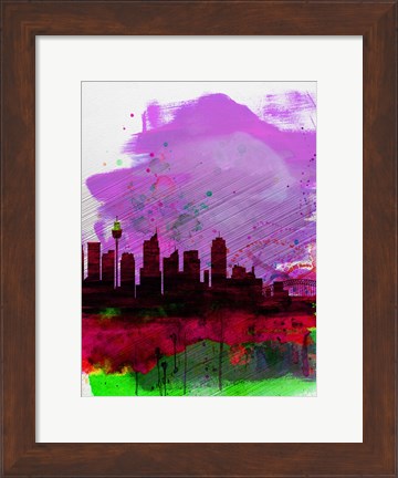 Framed Sydney Watercolor Skyline 2 Print