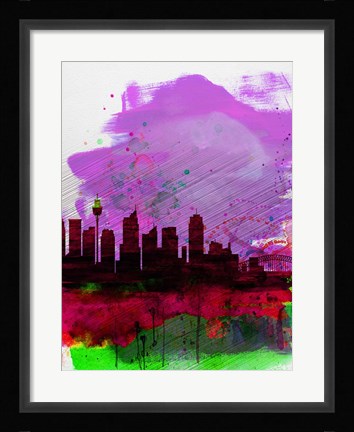 Framed Sydney Watercolor Skyline 2 Print