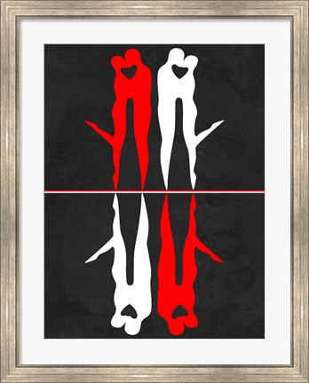 Framed Red and White Kiss Reflection Print