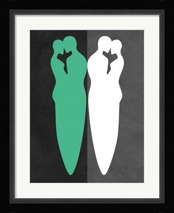 Framed Green and White Kiss Print