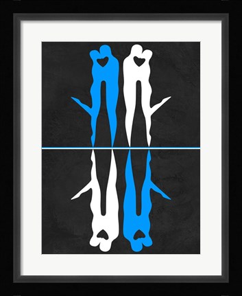 Framed Blue and White Kiss Print